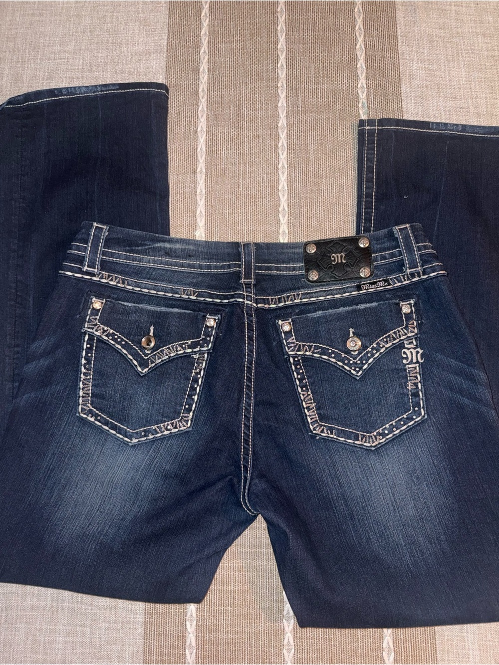 Miss Me Dark Blue Embroidered Pocket Bootcut Jeans